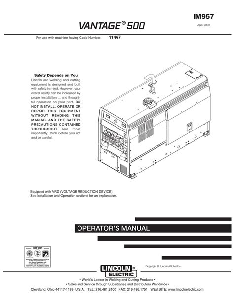 Lincoln Electric Vantage 500 Operators Manual Pdf Download Manualslib