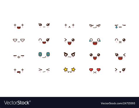 Kawaii Cute Faces Smile Emoticons Japanese Emoji Vector Image