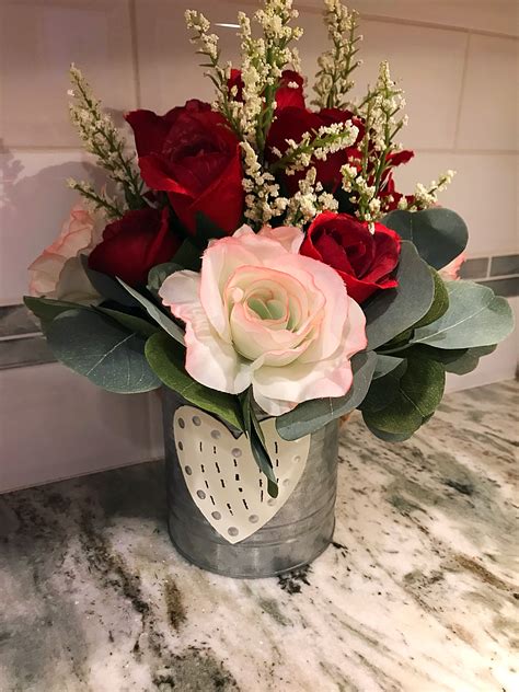 Valentine Floral Vase Floral Accent Piece Rustic Vase Filled With Roses Valentines Day
