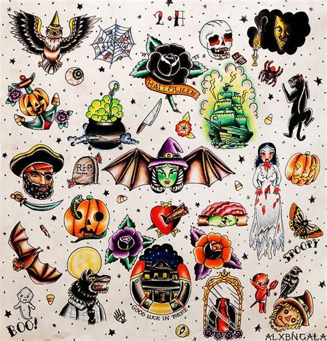 Halloween Tattoo Flash 2 Byalejandra L Manriquez Halloween Tattoo