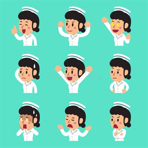 Cartoon Female Nurse Faces Showing Different Emotions Stock Vector