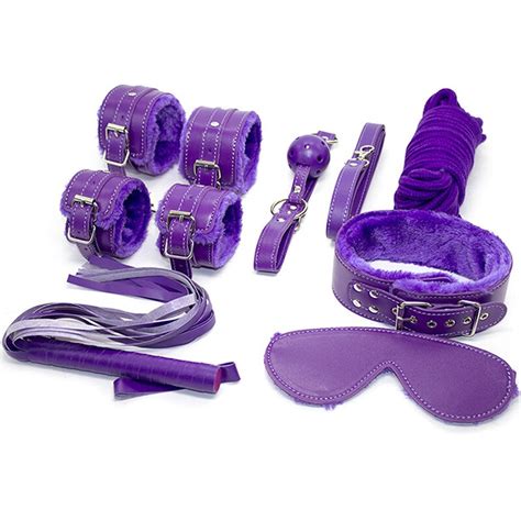 purple plush leather 7pcs set bdsm couple sex product set in bondage gear from beauty and health