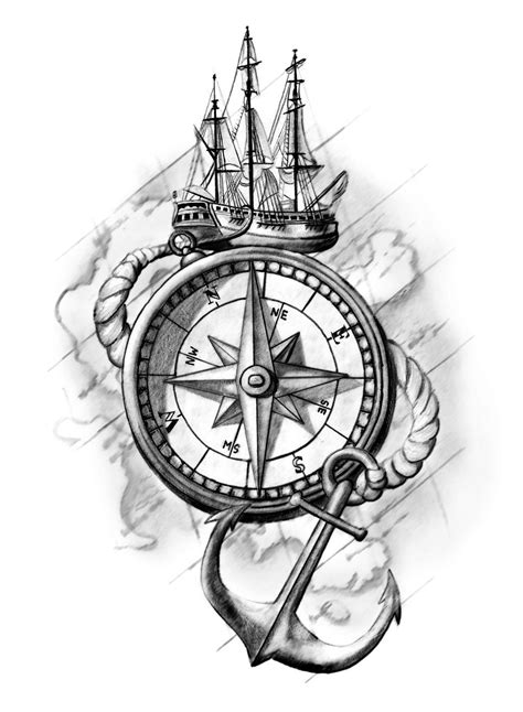 Nautical Compass Tattoo Drawing