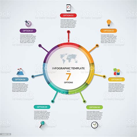 Infographic Circle Diagram Template With 7 Options Stock Illustration