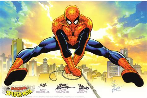 Amazing Spider Man Web Slinging Print Signed By John Romita Sr
