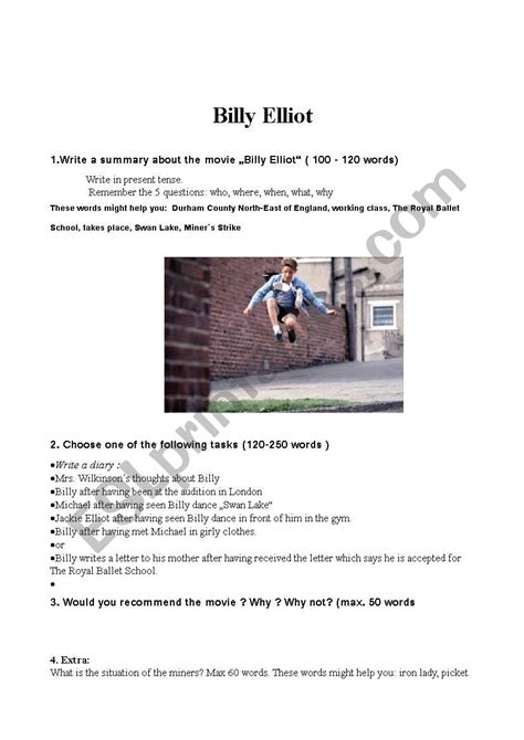 Billy Elliot Written Tasks Test Esl Worksheet By Summer222