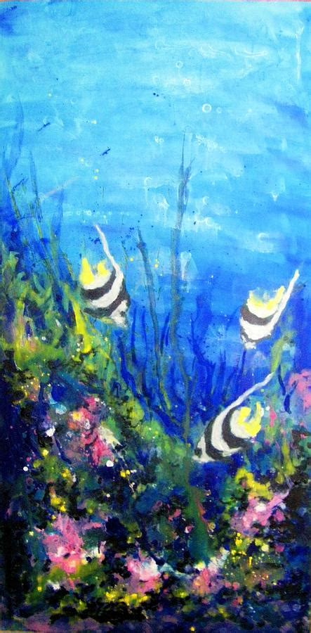 Oil painting on wood panel of coral reef scene. Coral Reef With Tropical Fish 3 Painting by Zdenka Better