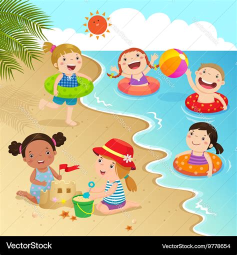 Group Of Kids Having Fun On The Beach Royalty Free Vector