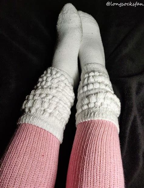 White Slouch Socks Over Pink Thigh Highs Pink Thigh High Slouch Socks Thigh Highs