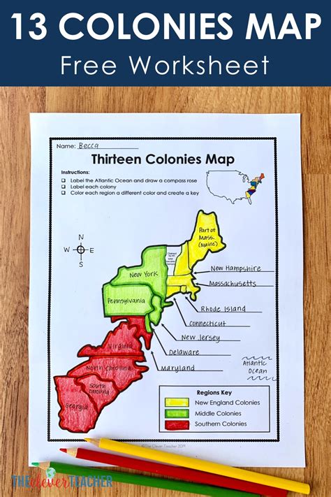 13 Original Colonies Labeled Map Hampton Dinen1995