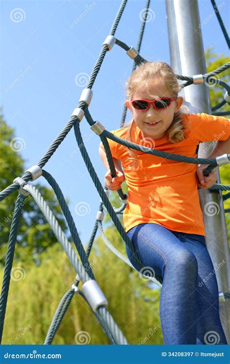 Girl Climbing Up The Ropes Stock Image Image Of Safety Enjoy 34208397