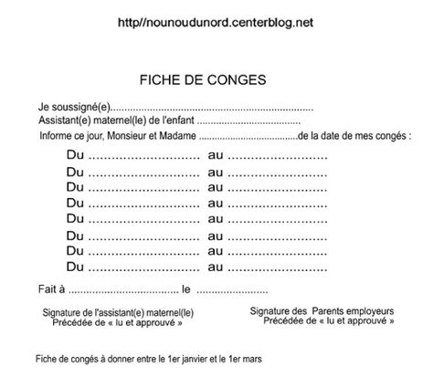 Fiche De Cong S Pour Assistant E Maternel Le