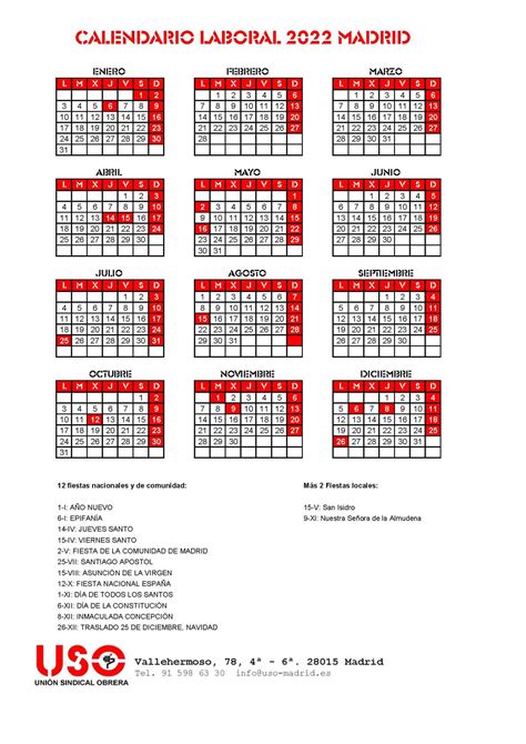 Calendario Laboral Madrid 2022 Uso Grupo Cofares