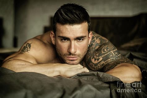 Shirtless Sexy Male Model Lying Alone On His Bed 2 Photograph By