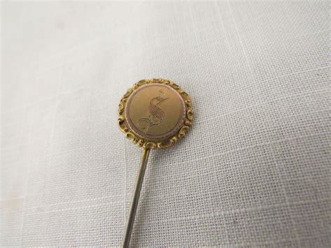 Antique Stick Pin Ascot Pin Hand Engraved S Monogram Gold Plated
