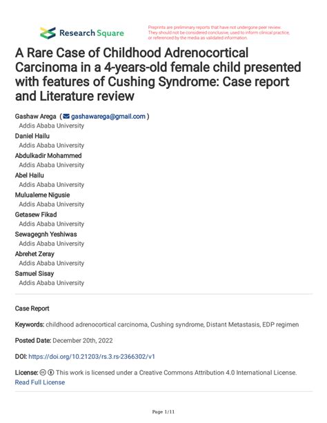 Pdf A Rare Case Of Childhood Adrenocortical Carcinoma In A 4 Years