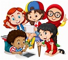 Children working in group 614144 - Download Free Vectors, Clipart ...