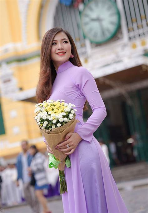 Orchid Vietnamese Ao Dai Custom Made Silk Dress Orchid Satin Pant Long Sleeve Ao Dai