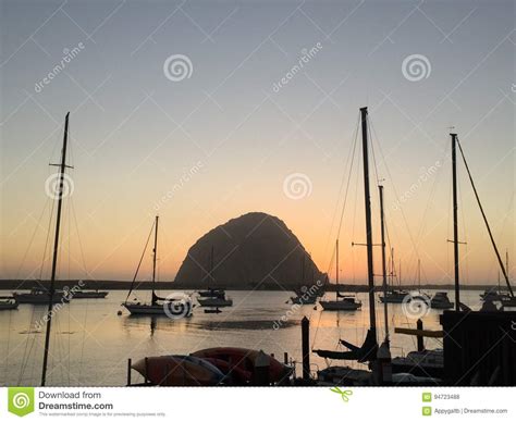 Romantic Morro Bay Harbor Sunset With Morro Rock Stock Photo Image Of