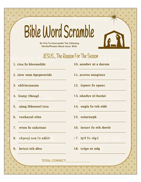 Bible Word Scramble Printable Christmas Word Scramble Diy