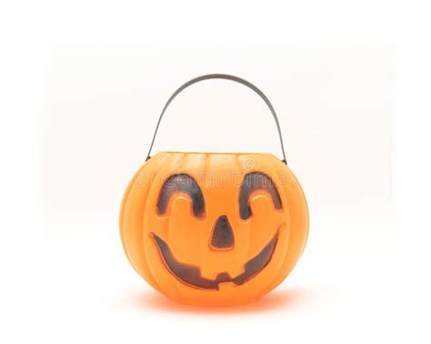 Top View Plastic Halloween Pumpkin Pail Basket Isolated On White Stock