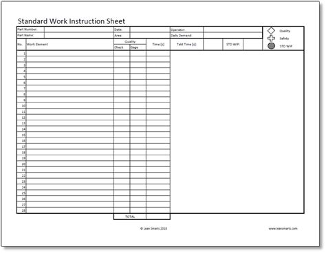 Free Standard Work Template Printable Templates