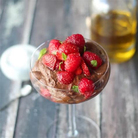 Ladle the mousse mixture into 4 cocktail glasses / ramekins with a capacity of at least 200ml. Vegan Olive Oil Chocolate Mousse with Macerated Berries ...
