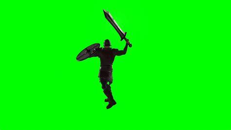 Back View Of A Swordsman Fighting With A Sword Green Screen Animation