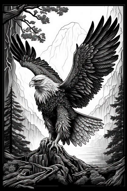 Premium Ai Image Coloring Page For Adults Angry Spread Eagle Greyscale