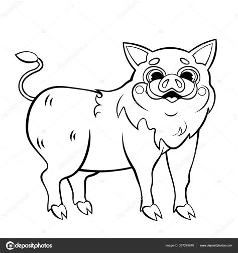 Cute Cartoon Wild Boar Vector Coloring Page Outline Happy Hog Stock