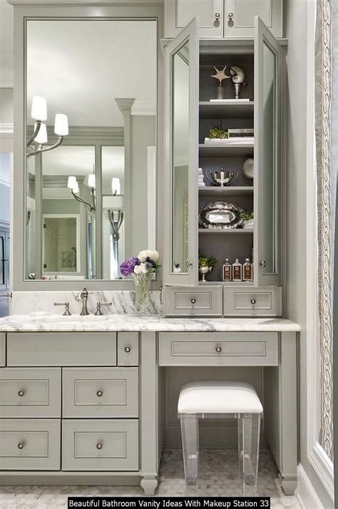 Beautiful Bathroom Vanity Ideas With Makeup Station 33 Built In