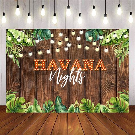 Mocsicka Wooden Board And Plam Leaves Havana Night Backdrop Havana Nights Backdrops Havana