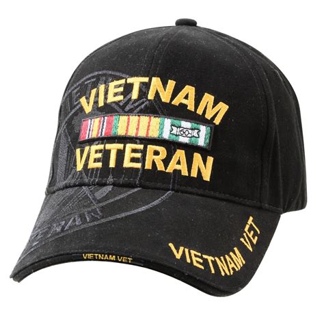 Black Vietnam Veteran Hat Deluxe Low Profile Military Shadow Baseball
