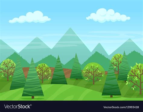Peaceful Green Landscape With Mountains And Vector Image