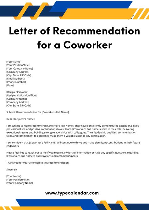 Free Printable Letter Of Recommendation For Co Worker Template Pdf