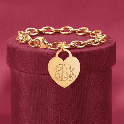 Italian 14kt Yellow Gold Personalized Heart Charm Bracelet Ross Simons