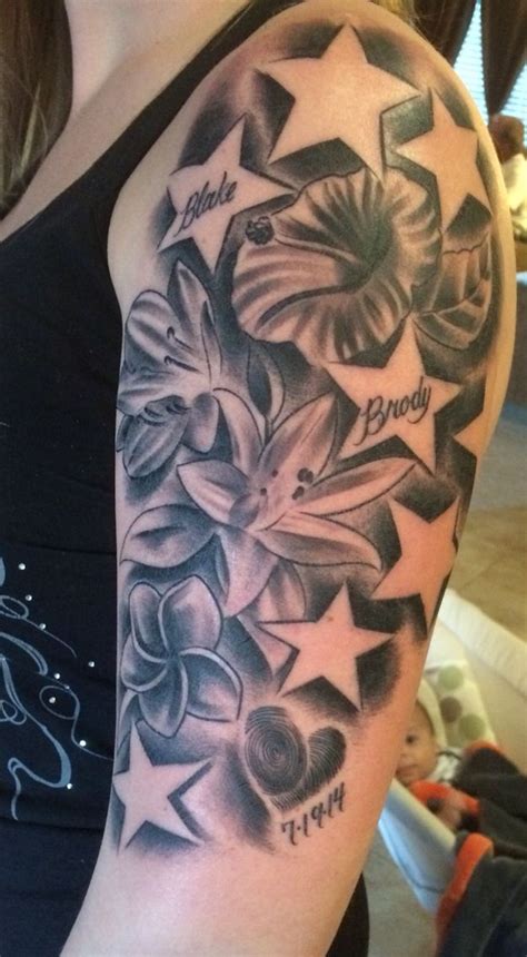 Girly Flower And Star Half Sleeve Tattoo Tattoos For