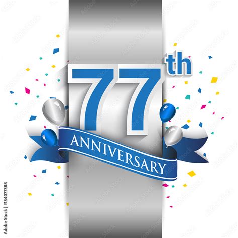 77th Anniversary Logo With Silver Label And Blue Ribbon Balloons