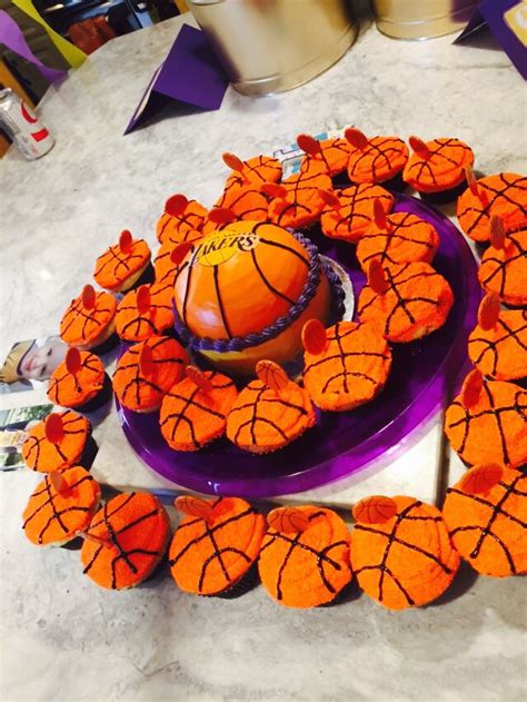 Basketball Cupcakes And Laker Basketball Smash Cake For 1st Birthday Laker Party Basketball