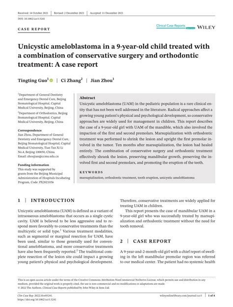 Pdf Unicystic Ameloblastoma In A 9‐year‐old Child Treated With A