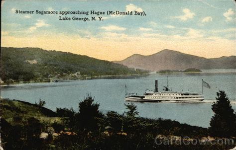 Steamer Sagamore Approaching Hague Mcdonald Bay Lake George Ny