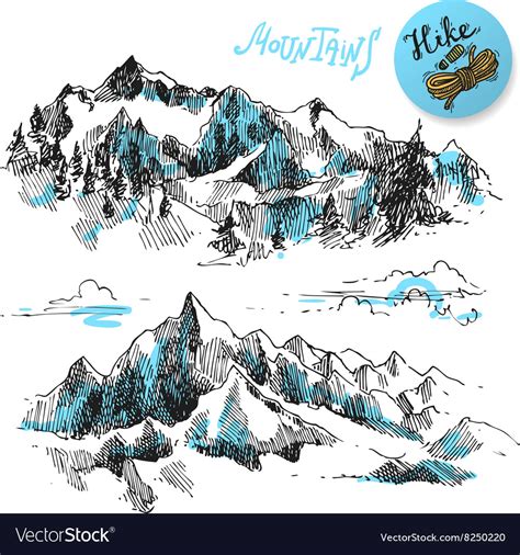 Mountains Engraving Style Royalty Free Vector Image
