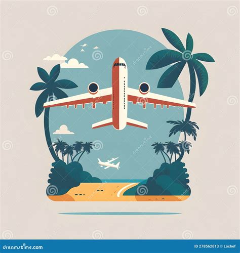 Vector Island Trendy And Modern For Travel Symbol Plane Flying Over
