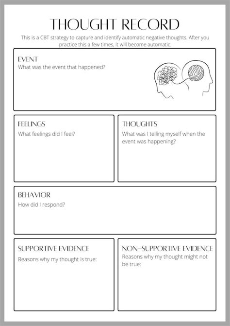 Thought Record Worksheet Cbt Worksheet For Therapists And Etsy