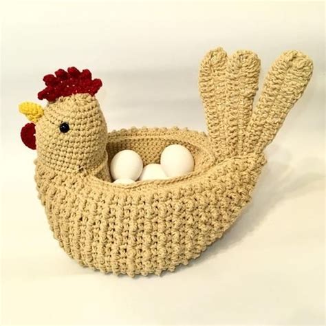 Crocheted Easter Basket Eggs Basket Hen Basket Handmade Chicken Easter