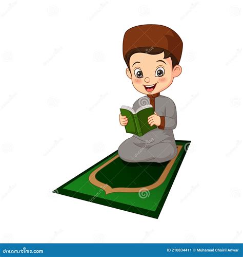 Cartoon Muslim Boy Reading Quran Book Stock Vector Illustration Of
