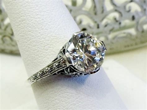 Vintage Style Sterling Silver Diamond Cz Solitaire Engagement Ring