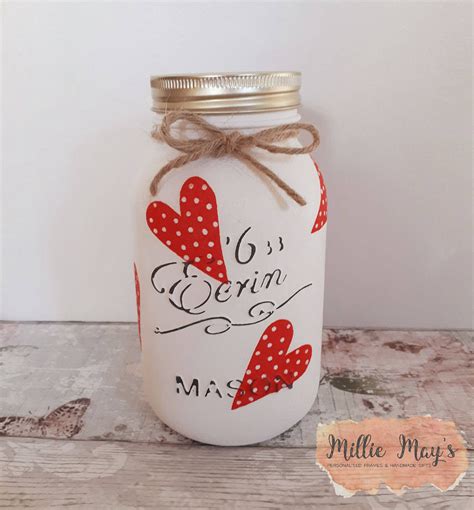 Valentines Day T For Her Valentines Decor Hearts Mason Jar 1ltr