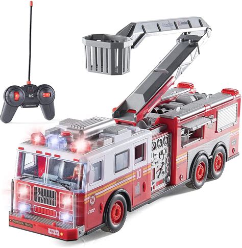 Prextex 14 Inch Rc Fire Engine Truck With Ladder Lights And Sirens