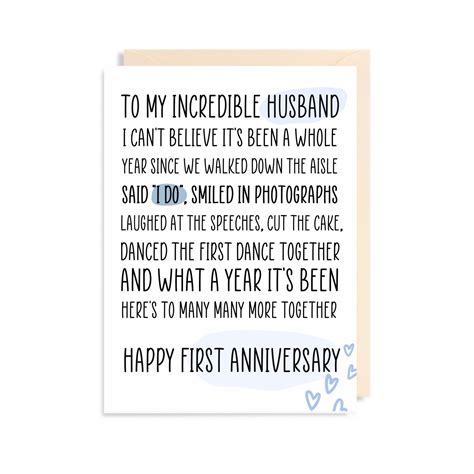 Happy First Anniversary Card For Husband One Year Anniversary Etsy In